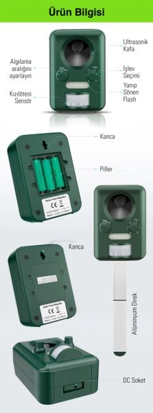 Güneş Enerjili Kedi Köpek Kovucu Solar Genel Hayvan Kovucu AN-B030