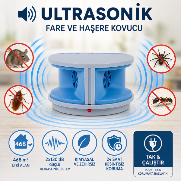 Ultrasonik | Fare I Haşere Kovucu 468m2 Leaven