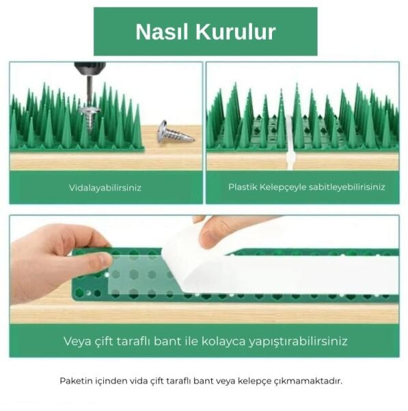 Balkon ve Bahçelerde Kuş Sorununa Çözüm Tüneme Engelleyici Plastik Diken Yeşil