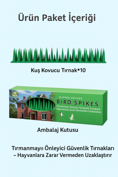 Balkon ve Bahçelerde Kuş Sorununa Çözüm Tüneme Engelleyici Plastik Diken Yeşil