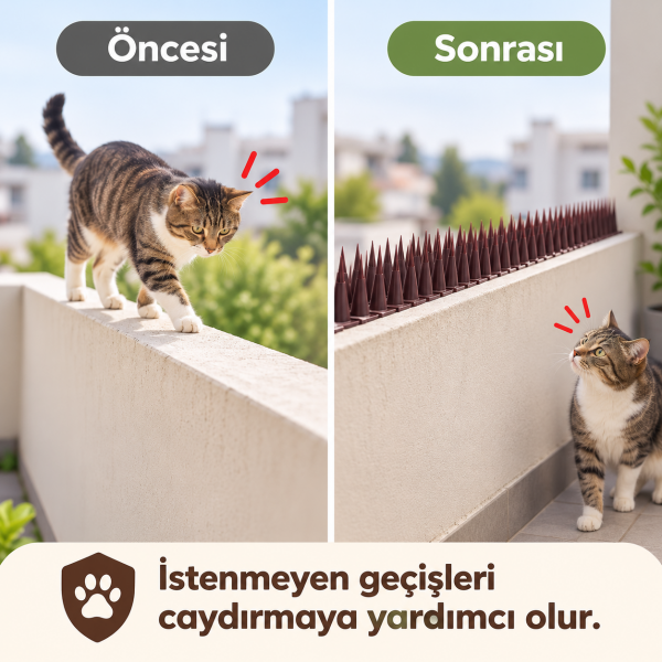 Dikenli Güvenlik Bariyeri – Kedi, Kuş, Köpek ve Istenmeyen Geçişleri Caydırıcı Plastik Dikenli Şerit 180 cm