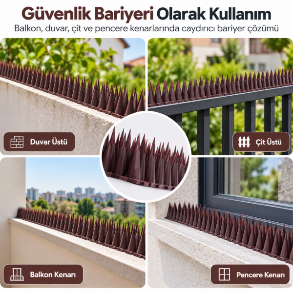 Dikenli Güvenlik Bariyeri – Kedi, Kuş, Köpek ve Istenmeyen Geçişleri Caydırıcı Plastik Dikenli Şerit 180 cm